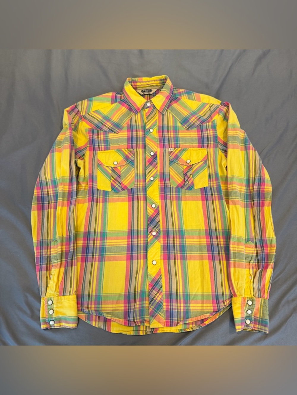 SALT VALLEY Western pearl snap plaid‎ flannel western shirt EXTRA SMALL y2k